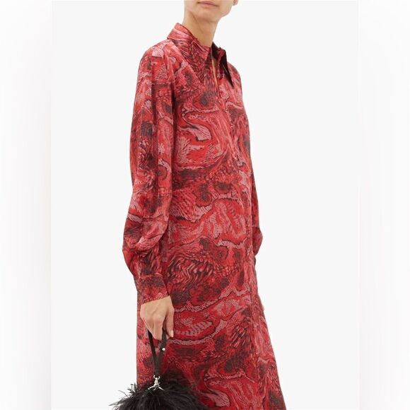 GANNI Snake-Print Silk-Blend Satin Midi Dress - Picture 3 of 10